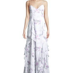 The Nav Ruffled Floral Sleeveless Gown